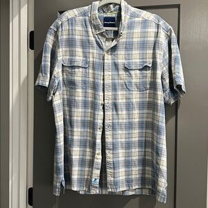 TOMMY BAHAMA BLUE GRAY PLAID S/S TEXTURED SILK CAMP SHIRT XXL / 2XL